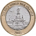 2 Pounds 2015, Sp# K35A, United Kingdom (Great Britain), Elizabeth II, 100th Anniversary of the First World War, Royal Navy