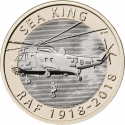 2 Pounds 2018, KM# 1573, United Kingdom (Great Britain), Elizabeth II, 100th Anniversary of the Royal Air Force, Sea King