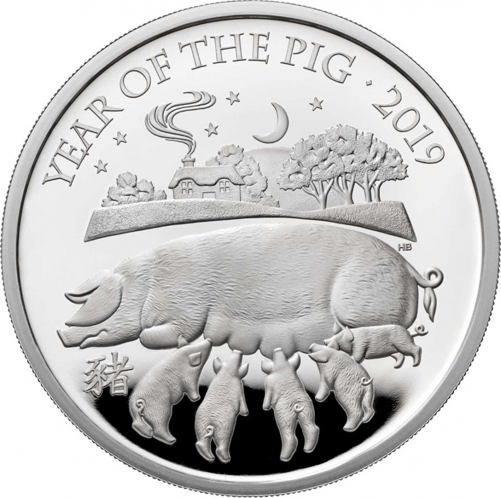 2 Pounds 2019, United Kingdom (Great Britain), Elizabeth II, Chinese Zodiac, Year of the Pig