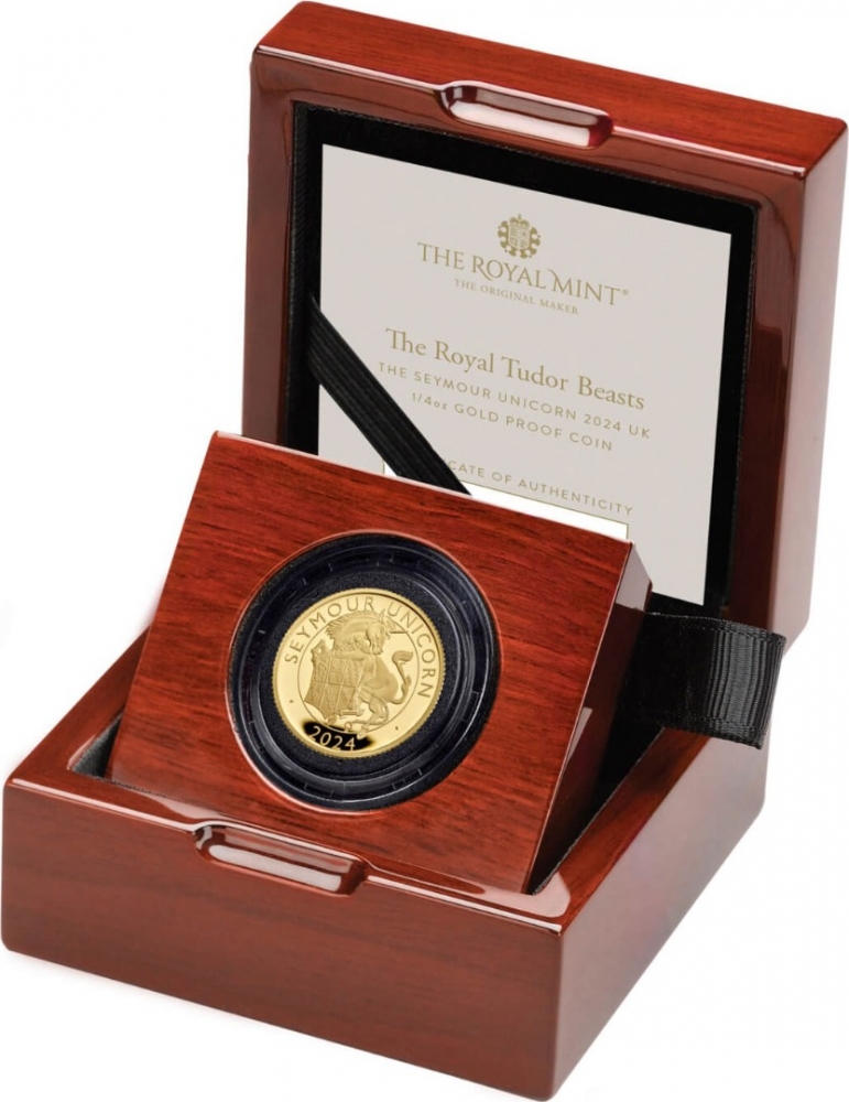 25 Pounds 2024, United Kingdom (Great Britain), Charles III, Royal Tudor Beasts, Seymour Unicorn, Box with a certificate of authenticity