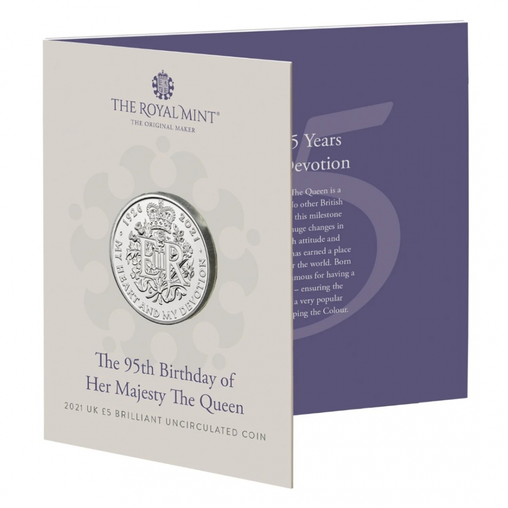 5 Pounds 2021, United Kingdom (Great Britain), Elizabeth II, 95th Anniversary of Birth of Elizabeth II, Folder