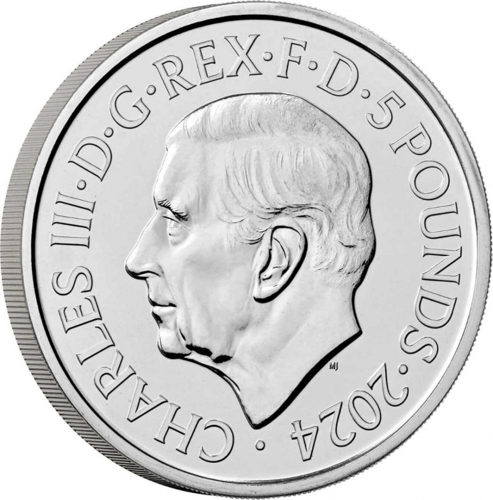 5 Pounds 2024, United Kingdom (Great Britain), Charles III, Six Decades of 007, Bond Films of the 1990s
