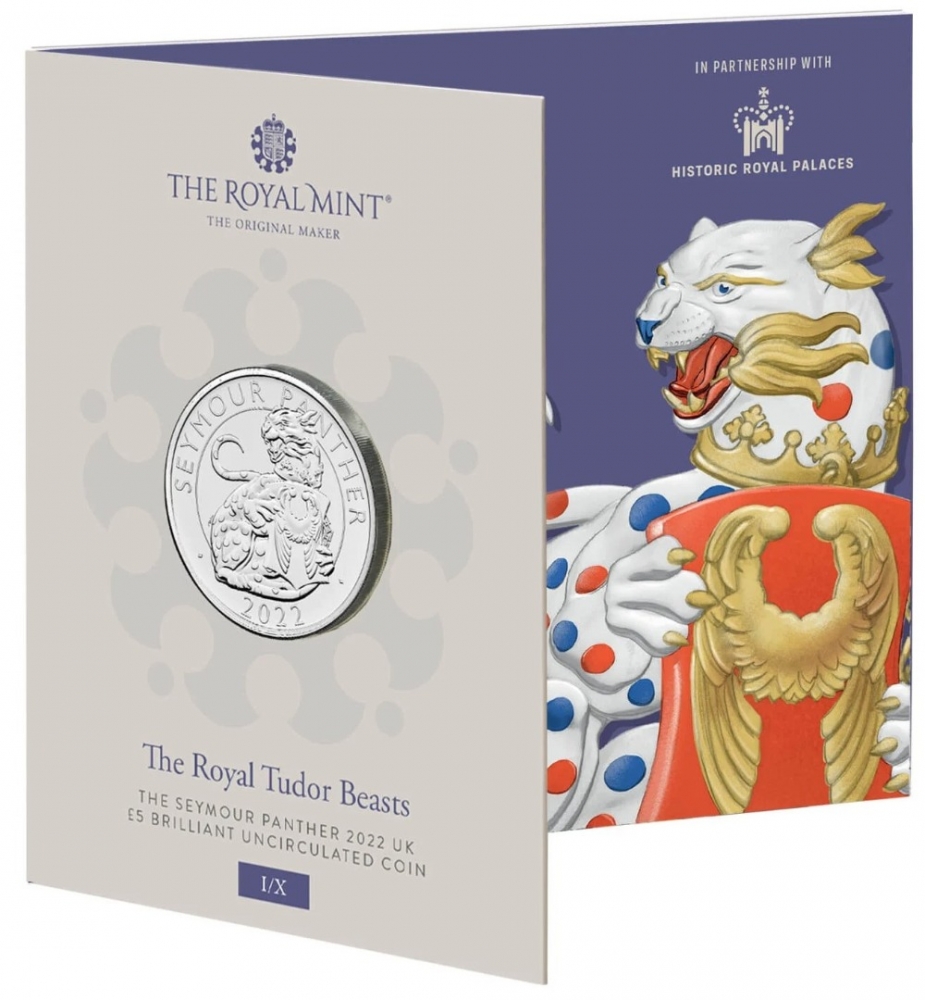 5 Pounds 2022, Sp# TBCCA1, United Kingdom (Great Britain), Elizabeth II, Royal Tudor Beasts, Seymour Panther, Specially designed packaging