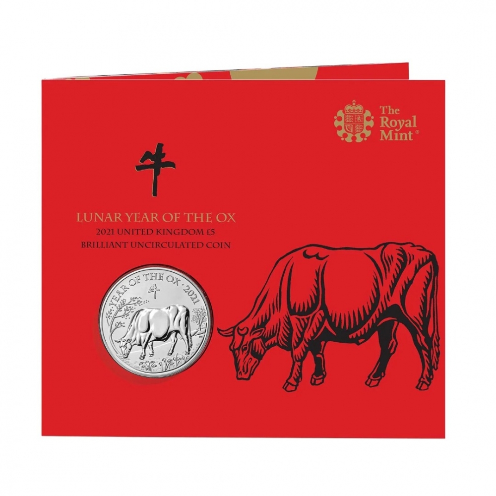 5 Pounds 2021, United Kingdom (Great Britain), Elizabeth II, Chinese Zodiac, Year of the Ox, Booklet