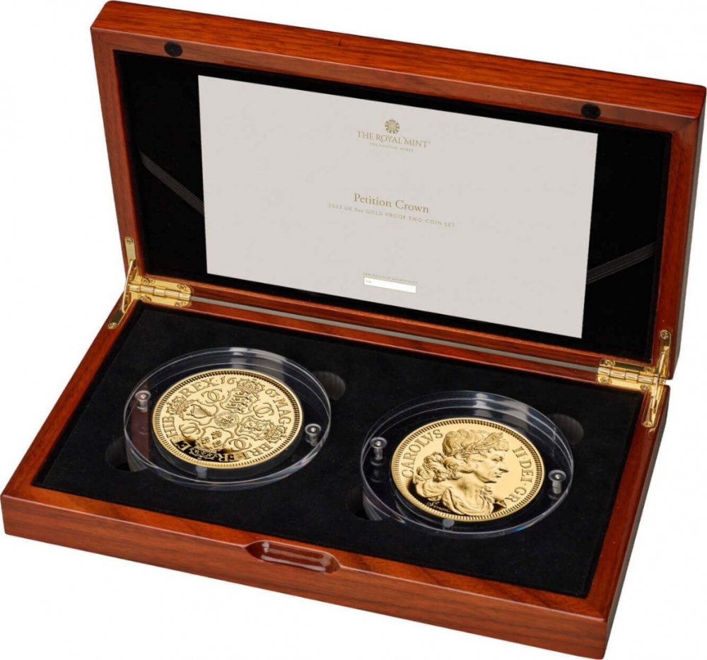 500 Pounds 2023, United Kingdom (Great Britain), Charles III, Great Engravers Collection, The Petition Crown, Charles II Effigy, Proof, 2 coin set