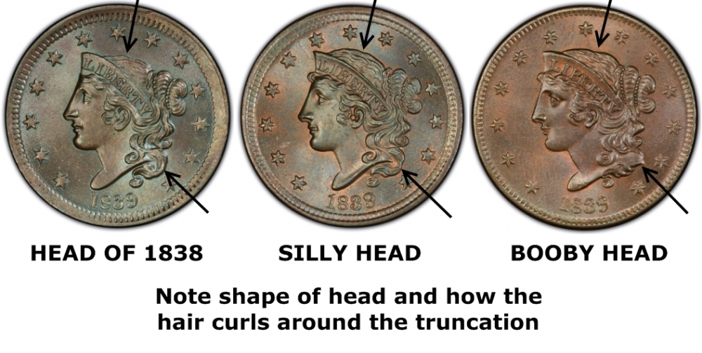 1 Cent 1816-1839, KM# 45, United States of America (USA), 1839: head of 1838 type, Silly Head and Booby Head