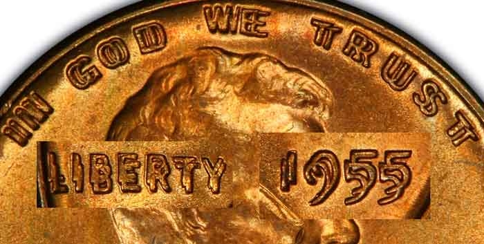 1 Cent 1943-1958, KM# A132, United States of America (USA), 1955: Doubled die obverse