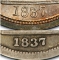 10 Cents 1837-1838, KM# 61, United States of America (USA), Large date or flat top (up), small date or curly top (bottom)