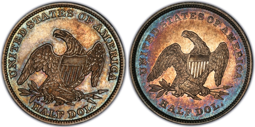1/2 Dollar 1839-1853, KM# 68, United States of America (USA), Reverse 1838 (medium letters) (left), reverse 1839 (small letters) (right)