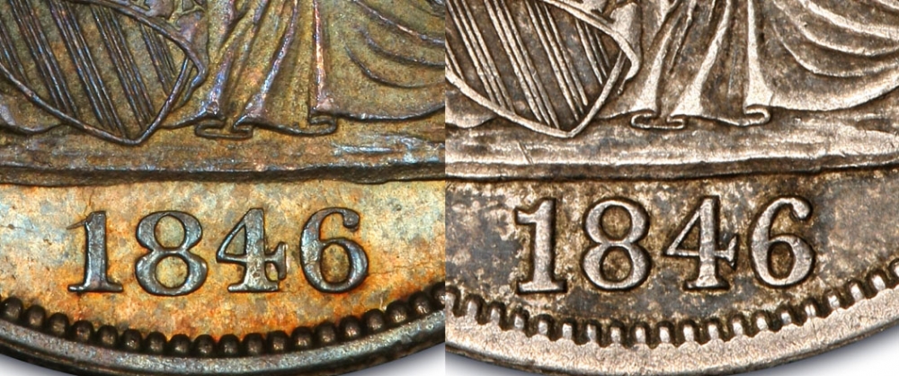 1/2 Dollar 1839-1853, KM# 68, United States of America (USA), 1846: medium date (left), tall date (right)