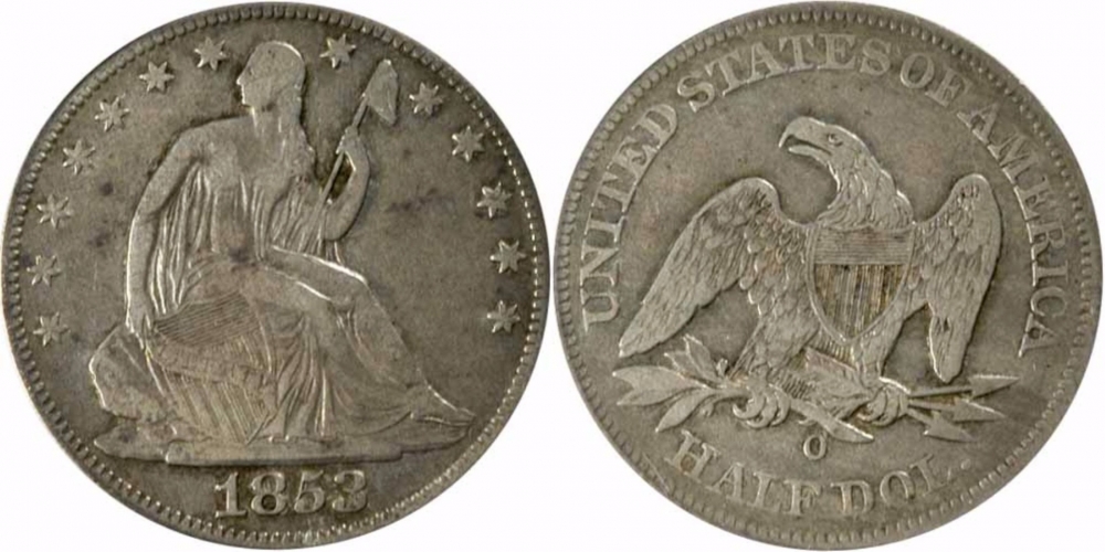 1/2 Dollar 1839-1853, KM# 68, United States of America (USA), 1853-O Seated Liberty Half Dollar without arrows 