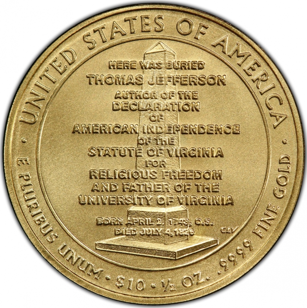 10 Dollars 2007, KM# 409, United States of America (USA), First Spouse Program, Thomas Jefferson’s Liberty