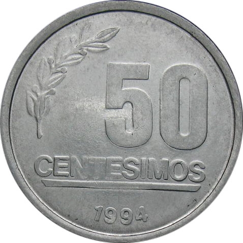 50 Centesimos 1994-2008, KM# 106, Uruguay