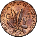 5 Centesimi 1929-1938, KM# 1, Vatican City, Pope Pius XI