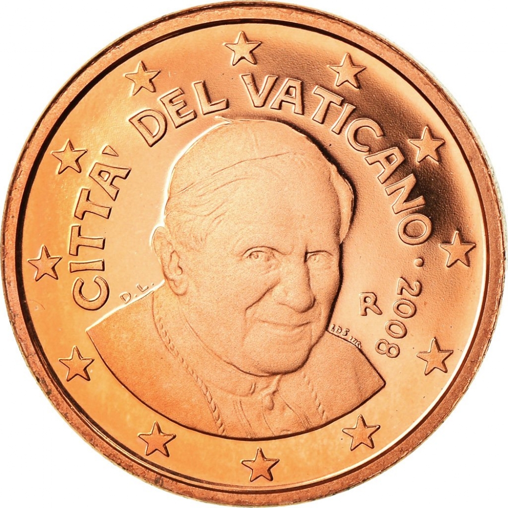 1 Euro Cent 2006-2013, KM# 375, Vatican City, Pope Benedict XVI