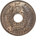 5 Centimes 1938-1939, KM# 18.1a, French Indochina